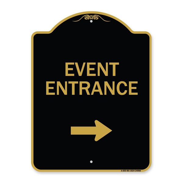 Amistad 18 x 24 in. Designer Series Sign - Event Entrance with Right Arrow, Black & Gold AM2069284